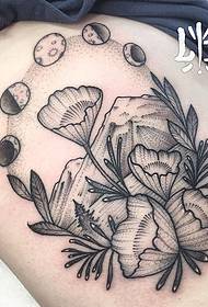 šoninis juosmuo Europoje ir Amerikoje mėnulis gėlė kalnas tatuiruotė tatuiruotė tatuiruotė modelis