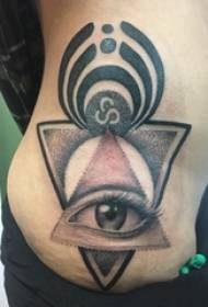 Tatuaż oko chłopiec talia czarny szary tatuaż szkic wzór tatuaż oko
