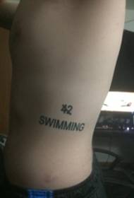 male waist black minimalist line tattoo English words and digital font tattoo pictures