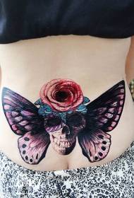 butterfly ແລະກະໂຫຼກໄດ້ເພີ່ມຂຶ້ນຮູບແບບ tattoo ແອວ