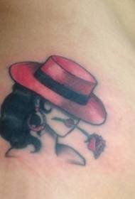 Vita laterale della ragazza del tatuaggio del ritratto del personaggio sull'immagine colorata del tatuaggio del ritratto del personaggio