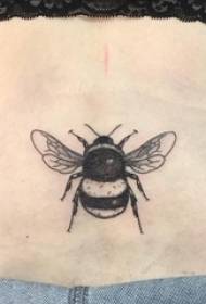 გოგონას წელის შავი წერტილი ეკლის მარტივი ხაზის პატარა ცხოველის ფუტკრის tattoo სურათი