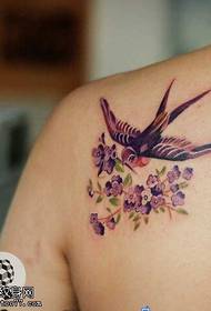 Tetovēšanas šovs, iesakām sievietes plecu krāsas bezdelīgas tetovējumu