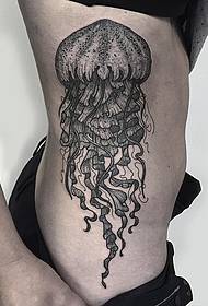 გოგონა გვერდითი წელის jellyfish შავი ნაცრისფერი პიროვნების ტატუირების ნიმუში