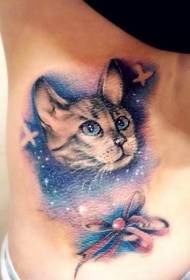 waist color starry cat bow tattoo pattern