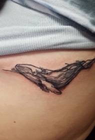 vita laterale delle ragazze su punture nere semplici linee astratte immagini di piccoli animali balena tatuaggio