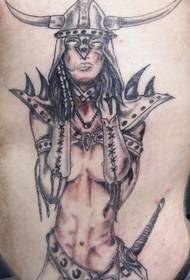 modello di tatuaggio guerriero femmina nudo in vita