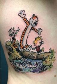 Tetovējuma karikatūra, smieklīga multfilmas tetovējuma bilde zēna pusē