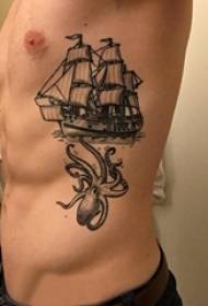 Tattoo sab duav txiv neej tub sab duav octopus thiab sailing tattoo duab