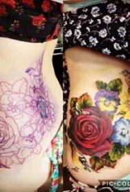 litterær blomster tatovering pige talje over kunst blomster tatovering mønster