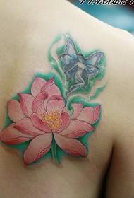 女人的紋身圖案：肩膀顏色蓮花精靈紋身圖案