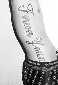 modello di tatuaggio inglese non mainstream ragazzo lato vita fiore corpo