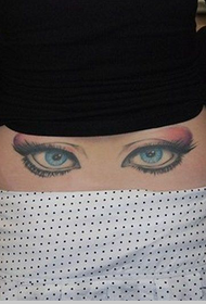 female back waist charming eyes painted tattoo