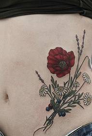 brann Krydret skjønnhet i midjen til blomster tatoveringen