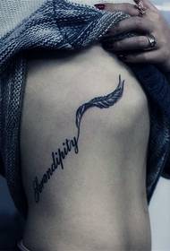 menina cintura penas personalizadas inglês bela tatuagem