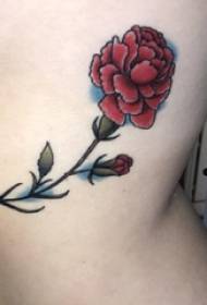 Tatuaggio peonia fiore ragazza lato vita colorato tatuaggio tatuaggio peonia