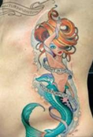 Красочная татуировка талии русалка