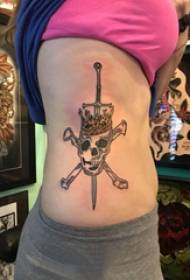 Skull and sword tattoo pattern girl squat waist and sword tattoo picture