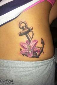 patrón de tatuaxe de flor de áncora de cintura