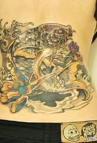 modello di tatuaggio calamaro tradizionale cinese colore della vita posteriore dell'inchiostro
