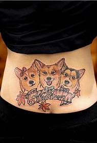 女性腰部時尚好看的狗紋身圖案圖片