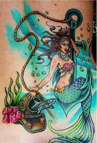 imagen de patrón de tatuaje de ancla de sirena de cintura de moda personalizada