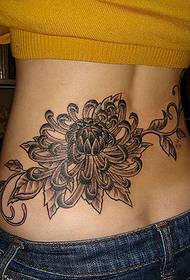 ženski crno sivi krizantem uzorak tetovaža