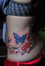 талия на жената Красив цвят изображение пеперуда цвете лоза татуировка