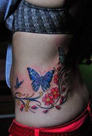 woman's waist Beautiful color butterfly flower vine tattoo image