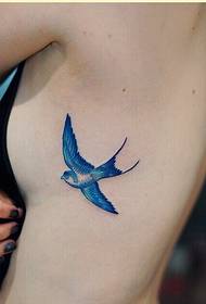 女性腰部时尚漂亮蓝色飞燕纹身图案图片