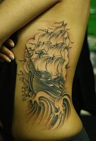 kvinnlig midja svart grå segling tatuering 68833-midja enkel handske tatuering mönster