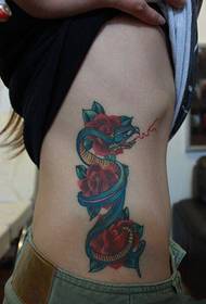 腰上的蛇和玫瑰紋身69519-中國花旦精緻的腰部紋身圖案