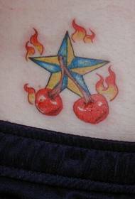 estrela de cinco pontas de fogo e tatuagem de cereja