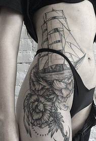 női oldalsó derék vitorlás Rose tetoválás minta