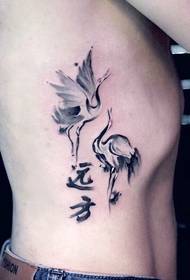正 Modello di tatuaggio a vita laterale di coppia di amanti del cigno di Gao Ge