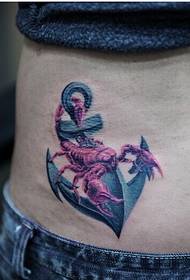 腰部彩色蝎子铁锚纹身图案图片