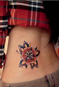 сексуальна жінка талії красиві красиві кольорові татуювання квітка малюнок