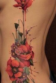 Modello di tatuaggio floreale fine colorato di inchiostro