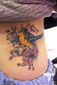 nugaros juosmens spalvos purslų rašalo paukščio tatuiruotės paveikslėlis
