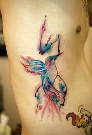 side talje farve splash blæk hummingbird tatoveringsmønster