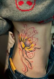 female side waist lotus tattoo pattern