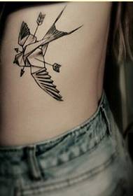 moda femminile lato vita bella rondine tatuaggio modello foto