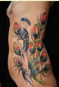 divat női oldalsó derék páva tetoválás minta képet