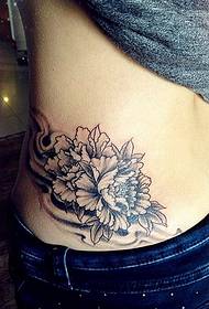female side waist rich peony tattoo pattern
