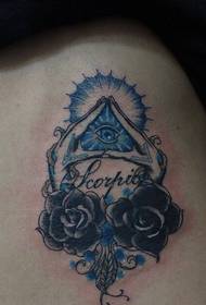rose hand triangle eye creative waist tattoo work