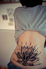 Back waist personality black lotus tattoo pattern