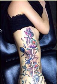 fashion sexy female side waist beautiful color lotus tattoo picture