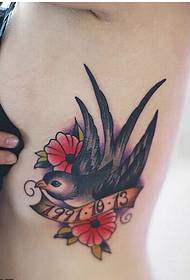 ženski bočni struk lijepa lijepa boja lastavica cvijet tetovaža slika slika 70287-djevojka struk klasična moda dobro izgleda mačka tetovaža uzorak slika