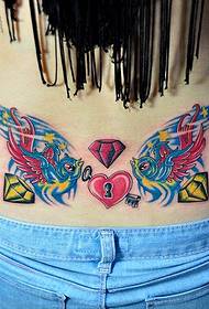 Colored swallow diamond waist tattoo pattern