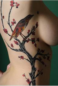 Schéinheet Säit Taille Deel Klassesch sexy Plum Magpie Tattoo Bild